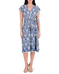 Kensie Embroidered Mesh Tie-waist Midi Dress in Blue | Lyst