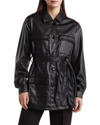 Vigoss - Faux Leather Belted Jacket - Lyst