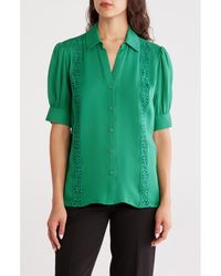 Tahari - The Aram Floral Embroidered Short Sleeve Silk Button-Up Shirt - Lyst