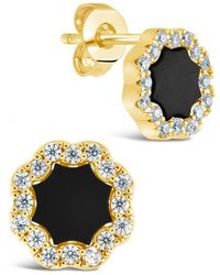 Sterling Forever - Cubic Zirconia Rose Petal Stud Earrings - Lyst
