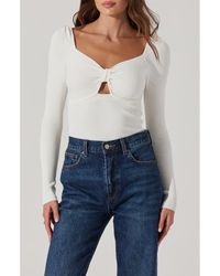 Astr - Bow Keyhole Long Sleeve Ribbed Sweater - Lyst