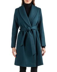 Sofia Cashmere Rounded Shawl Collar 3/4 Length Wool Blend Coat In 440tel At Nordstrom Rack - Blue