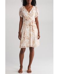 Connected Apparel - Floral Tie Waist Chiffon Dress - Lyst