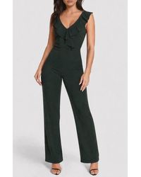 Bebe - Scuba Crepe Ruffle V-Neck Jumpsuit - Lyst