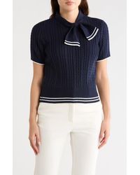 Nanette Lepore - Tie Neck Short Sleeve Cable Knit Sweater - Lyst