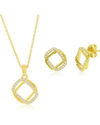 Simona - Cubic Zirconia Interlocking Rectangle Stud Earrings & Pendant Necklace Set - Lyst