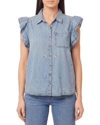 Kensie - Denim Double Flutter Sleeve Button Front Top - Lyst