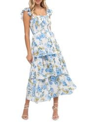 AUGUST SKY - Floral Tiered Midi Dress - Lyst