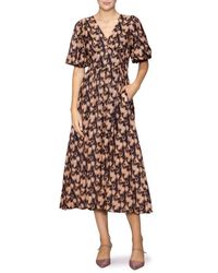 MELLODAY - Bubble Sleeve Fit & Flare Midi Dress - Lyst