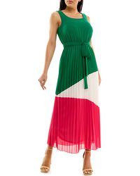 Nina Leonard - Colorblock Pleated Chiffon Maxi Dress - Lyst