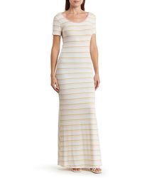 Go Couture - Stripe Short Sleeve Rib Maxi Dress - Lyst