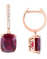 Effy - 14k Rose Gold Lab Created Diamond & Lab Created Ruby Drop Huggie Hoop Earrings - Lyst