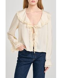 Wayf - Lacy Long Sleeve Tie Front Top - Lyst