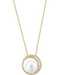 Effy - 14k Yellow Gold 11mm Freshwater Pearl & Diamond Circle Pendant Necklace - Lyst