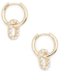 AllSaints - Imitation Pearl Oval Drop Huggie Hoop Earrings - Lyst