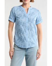 Forgotten Grace - Floral Embroidered Short Sleeve Button-Up Top - Lyst
