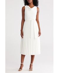 Calvin Klein - Cowl Neck Sleeveless Pleated A-Line Dress - Lyst