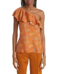 Rebecca Taylor - Isabelle Ruffle One-Shoulder Silk Top - Lyst