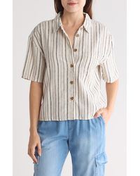 Sanctuary - Camp Stripe Short Sleeve Linen Blend Shirt - Lyst