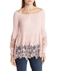 Forgotten Grace - Crochet Trim Smocked Off-The-Shoulder Top - Lyst