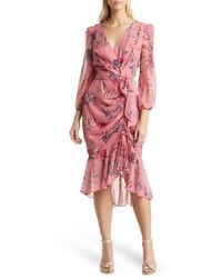 Eliza J - Metallic Fleck Floral Long Sleeve Body-Con Dress - Lyst