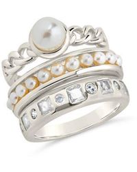 Sterling Forever - Kimber Set Of 3 Faux Pearl & Cubic Zirconia Stackable Rings - Lyst