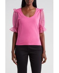 French Connection - Rosana Organza Puff Sleeve T-shirt - Lyst