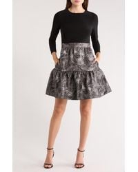 Eliza J - Long Sleeve Mixed Media Fit & Flare Dress - Lyst