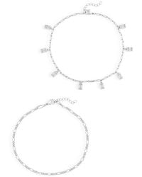 Nordstrom Rack - Set Of 2 Baguette Cubic Zirconia & Figaro Chain Anklets - Lyst