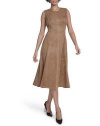 Calvin Klein - Faux Suede Midi A-Line Dress - Lyst