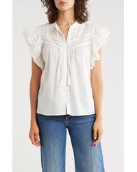 Muse - Tie Neck Ruffle Sleeve Top - Lyst