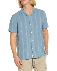 Civil Society - Tonal Texture Short Sleeve Linen & Cotton Blend Button-up Shirt - Lyst