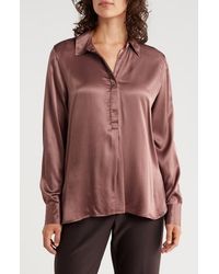 Tahari - Long Sleeve Satin Button-Up Shirt - Lyst