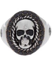 Effy Sterling Silver Pave Black Onyx Halo Skull Ring