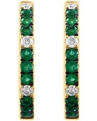 Effy - 14k Yellow Gold Emerald & Diamond Hoop Earrings - Lyst