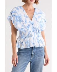 Parker - Floral Short Sleeve Pleated Peplum Top - Lyst