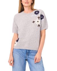 Halogen® - Floral Embroidered Short Sleeve Sweater - Lyst
