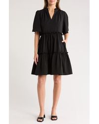 AREA STARS - Pria Split Neck Tiered Trapeze Dress - Lyst