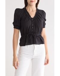 Steve Madden - Shadow Stripe Ruffle Cotton Button Top - Lyst