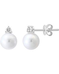 Effy - 14k White Gold Diamond & Freshwater Pearl Stud Earrings - Lyst
