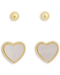 Argento Vivo - Set Of 2 Ball Stud & Mother-Of-Pearl Heart Earrings - Lyst