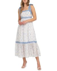 AUGUST SKY - Floral Lace Tie Strap Empire Waist Midi Dress - Lyst
