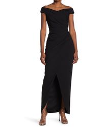 calvin klein off the shoulder ruched gown