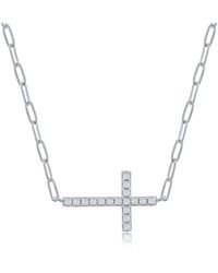 Simona Sterling Silver Cubic Zirconia Sideways Cross Necklace At Nordstrom Rack - Metallic