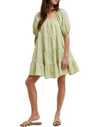 Wishlist - Plaid Puff Sleeve Cotton Blend Tiered Minidress - Lyst