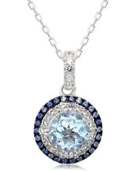 Suzy Levian - Semiprecious Stone & Topaz Double Halo Pendant Necklace - Lyst