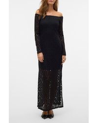 Vero Moda - Riri Off The Shoulder Long Sleeve Lace Maxi Dress - Lyst