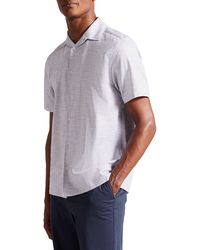 Ted Baker - Short Sleeve Cotton & Cotton Button-up Shirt - Lyst
