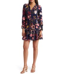 Eliza J - Floral Print Long Sleeve Ruffle Dress - Lyst