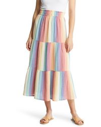 Marine Layer - Corrine Rainbow Stripe Tiered Maxi Skirt - Lyst